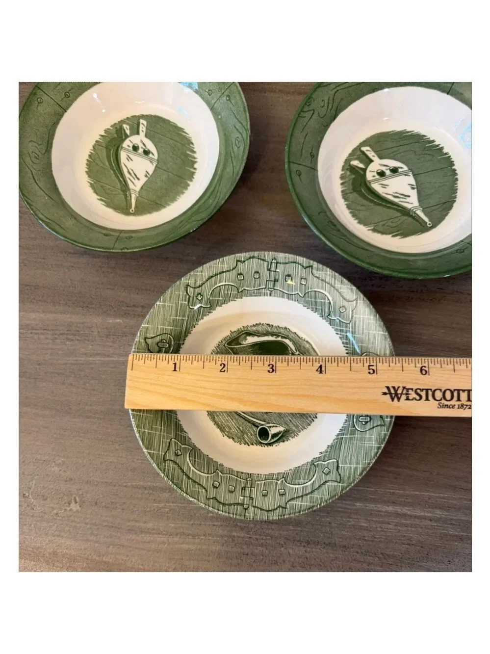 Set of 6 OLD CURIOSITY SHOP Royal Green Bowls/Saucers